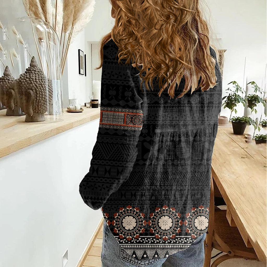 Bula Fiji Dashiki Vintage Fidschi Masi Tapa Muster Damen Freizeithemd LT14
