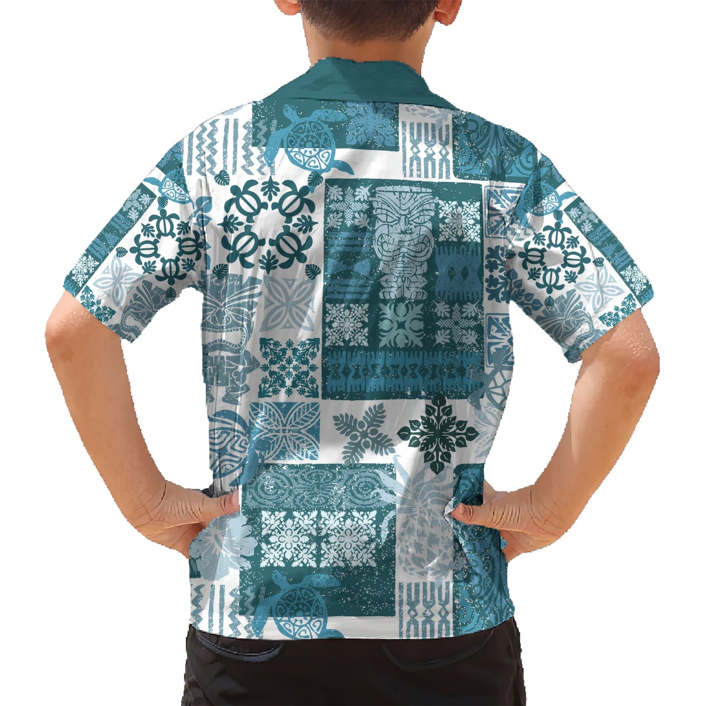 Hawaiian Quilt Hawaiihemd Tiki Tropical Retro Dunkel Cyan Version LT14