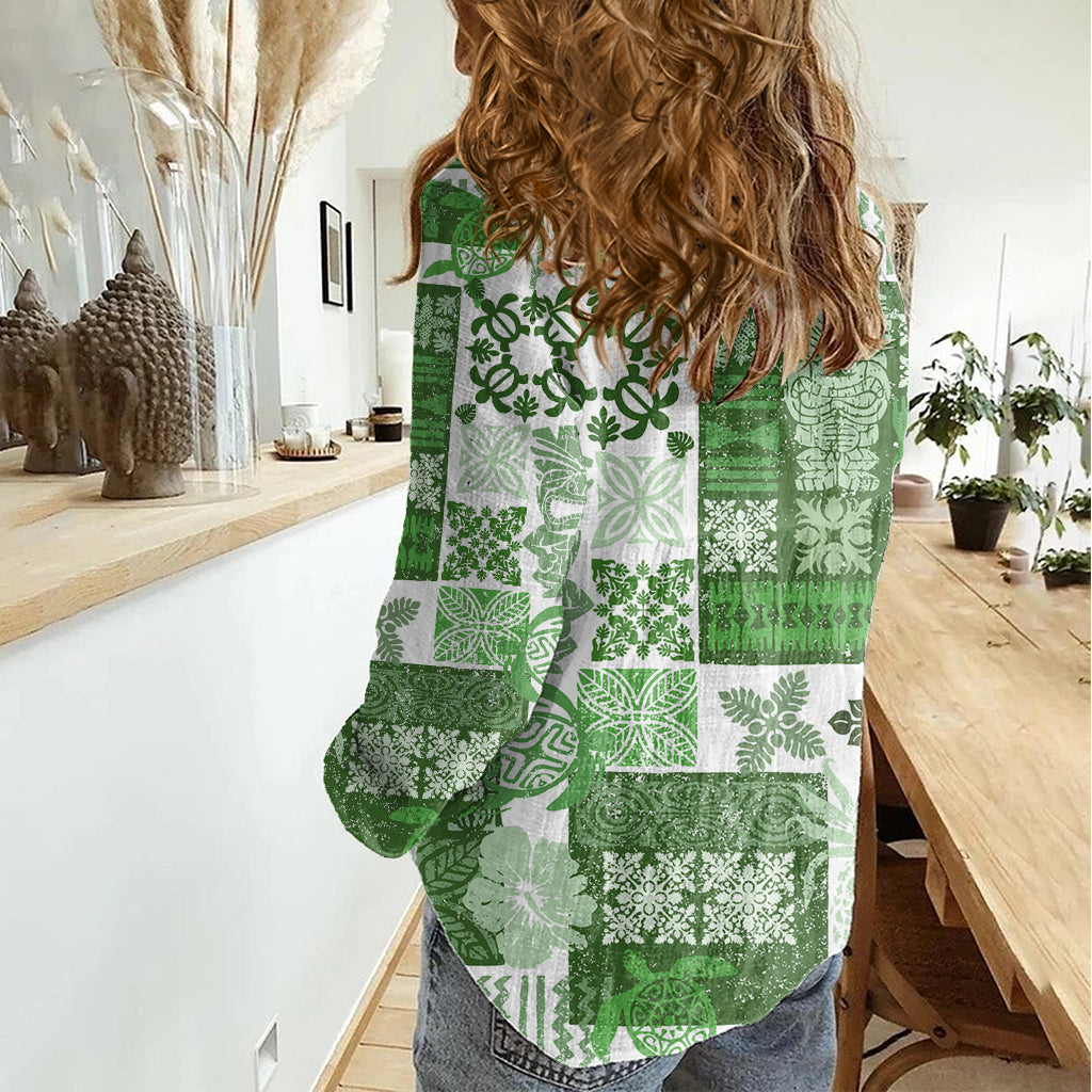 Hawaiian Quilt Damen Freizeithemd Tiki Tropical Retro Grün Version LT14