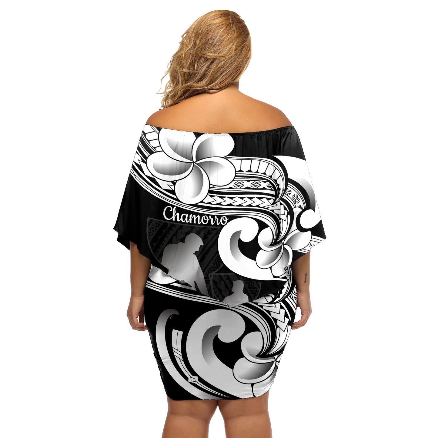 Guam Vatertag Schulterfreies Kurzes Kleider blumen Chamorro Latte Stone Polynesian Pattern LT14