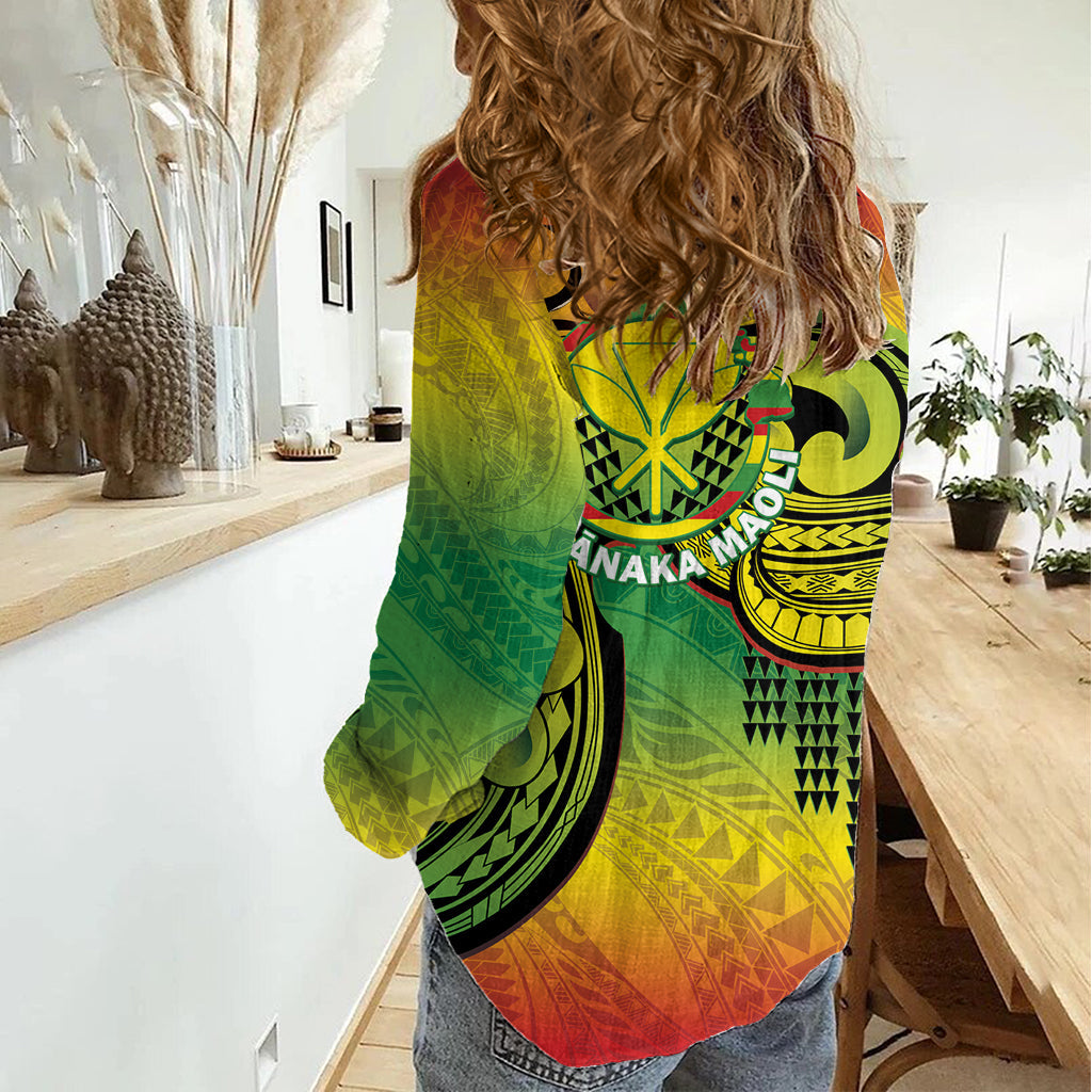 Hawaii Flag Day Damen Freizeithemd Kanaka Maoli mit Kakau Polynesian Muster LT14