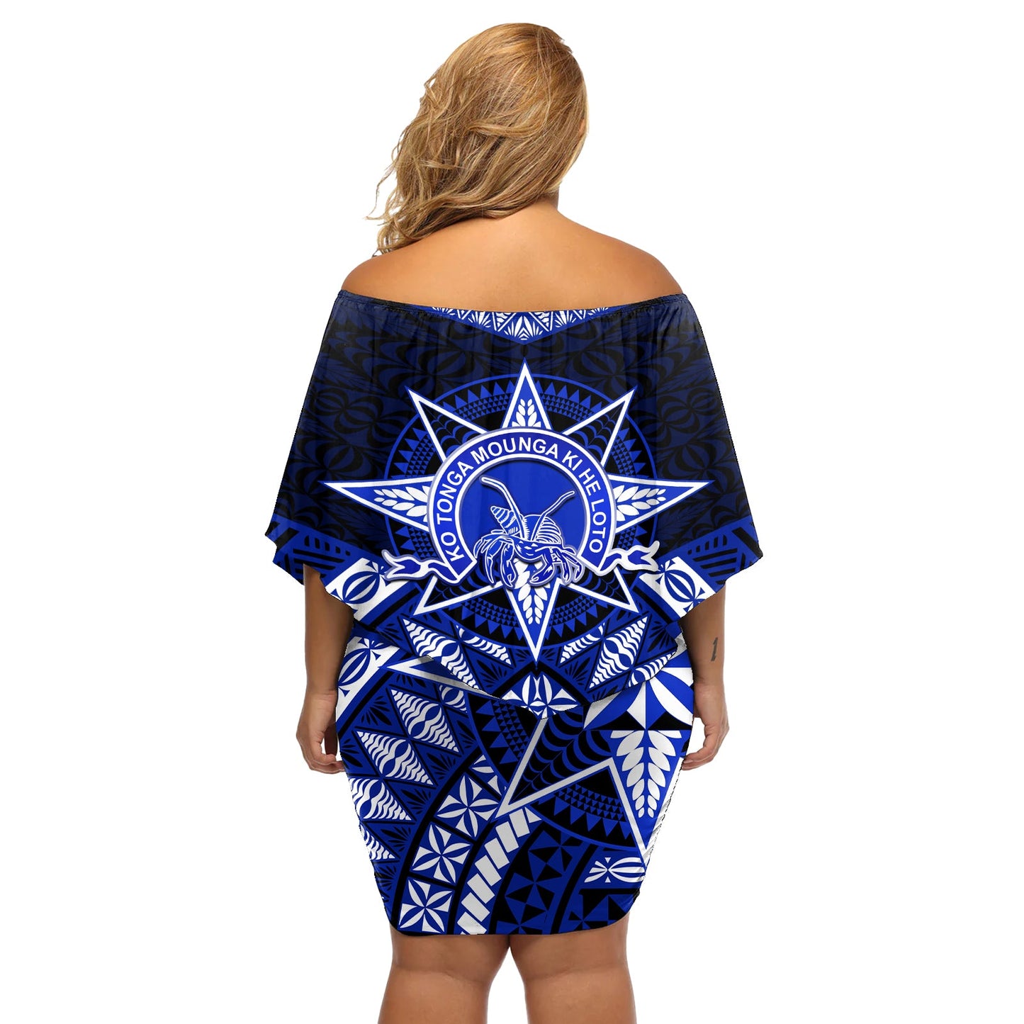 Tonga Tupou College und Queen Salote College Schulterfreies kurzes Kleid blumen Tongan Ngatu Muster LT14