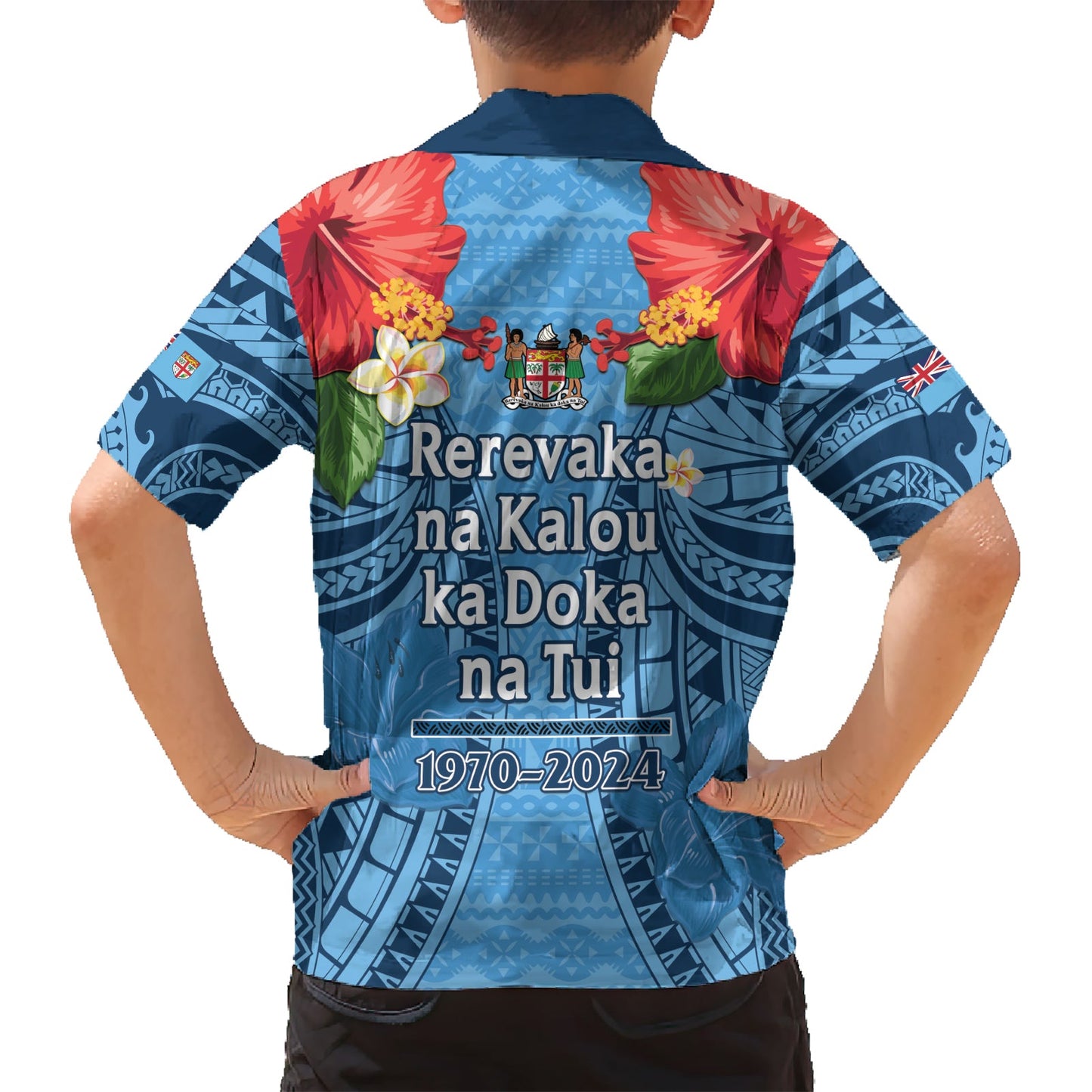 Fiji Day Hawaiihemd Happy 54 Years Of Independence Tapa Muster Blau LT14