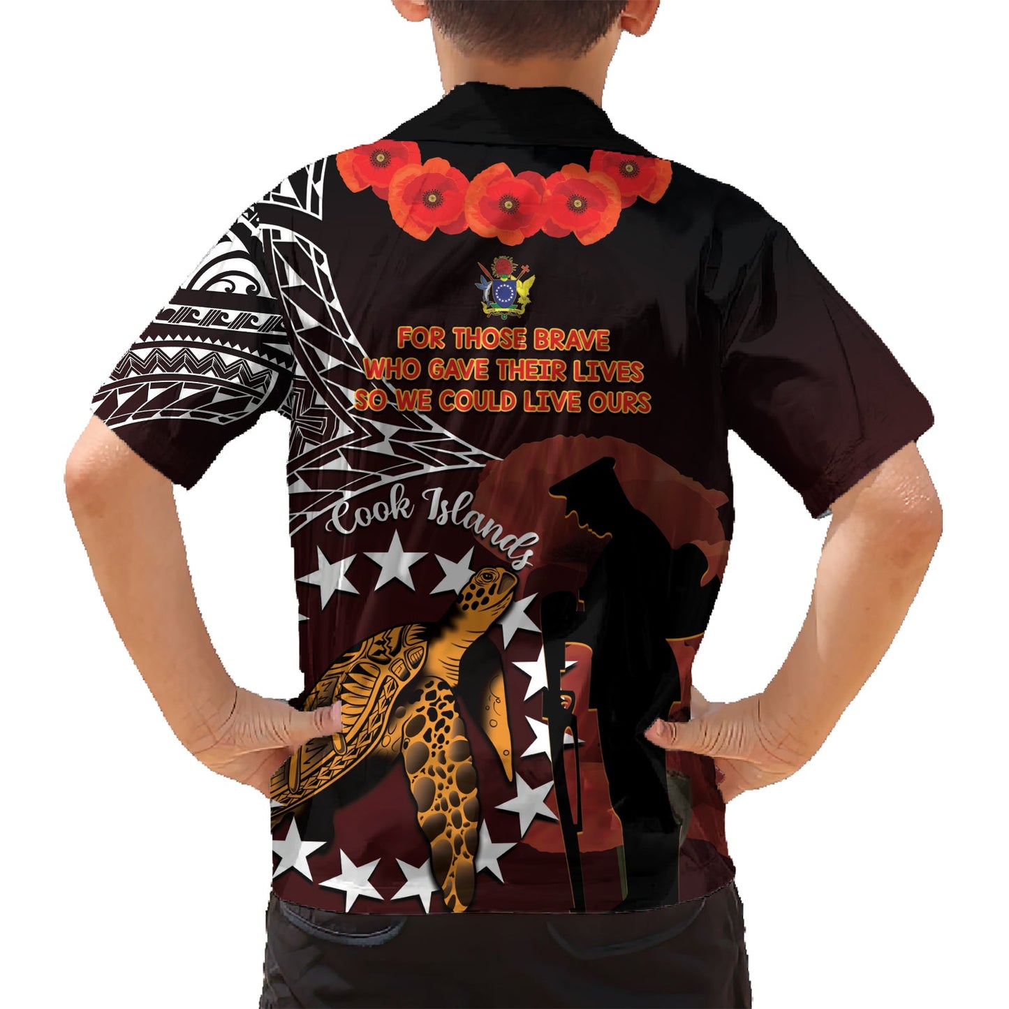 Cook Islands ANZAC Day Hawaiihemd Mohnblumen mit Meeresschildkröte LT14