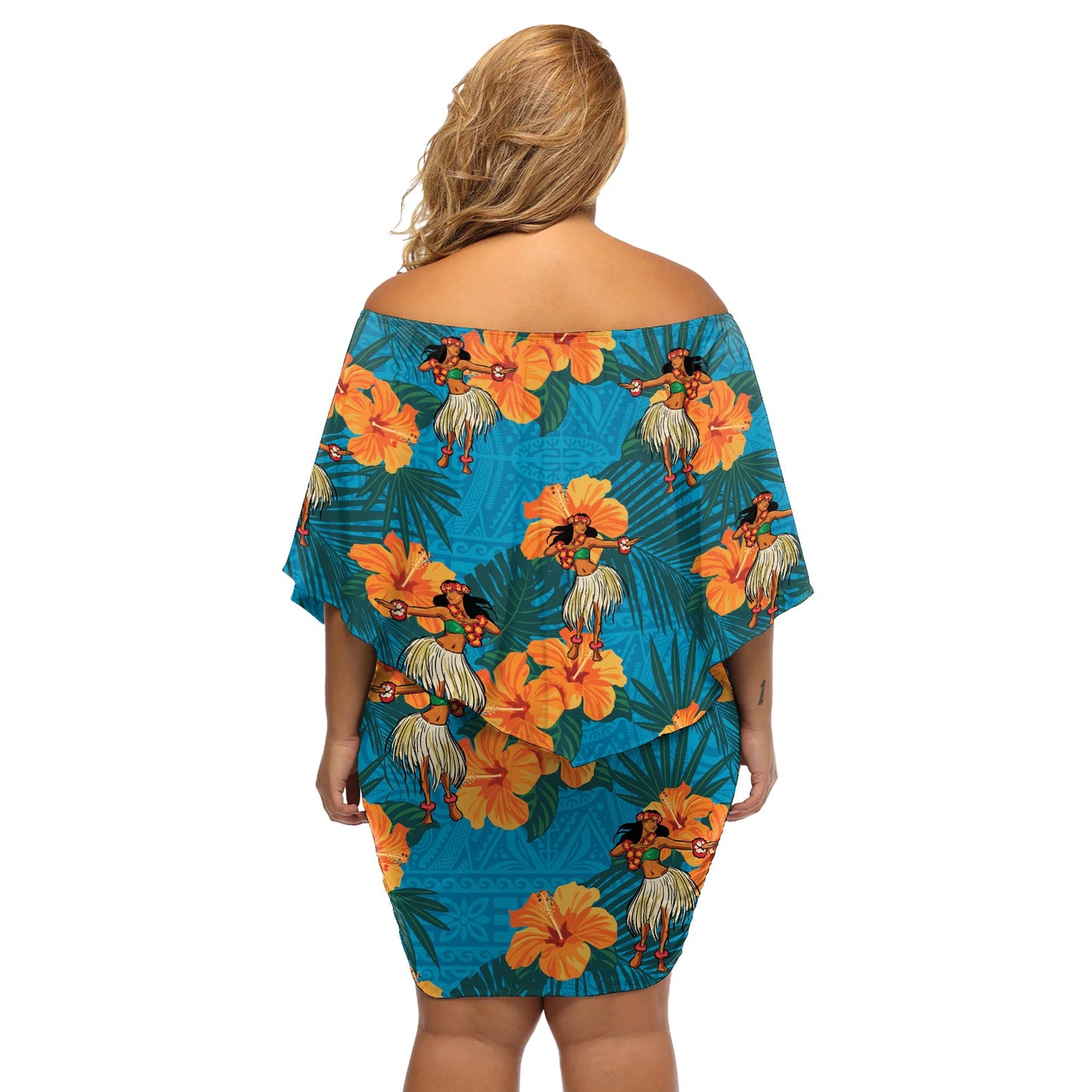 Hawaii Luau Party Off Schulter Kurzes Kleid blumen Tanzendes Mädchen Tropische Blumen LT14