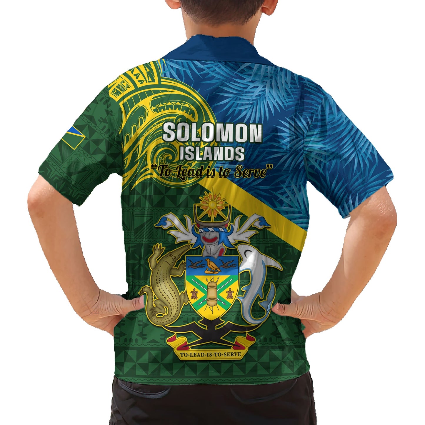 Salomon-Inseln Hawaiihemd Tropische Blätter mit melanesischem Muster LT14