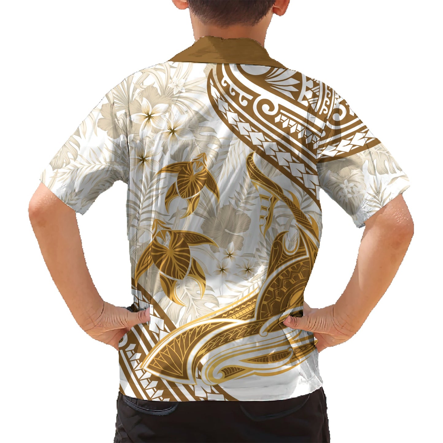 Gold Polynesien Hawaiihemd Polynesische Schildkröte Hai Tattoo Tropischer Vintage LT14