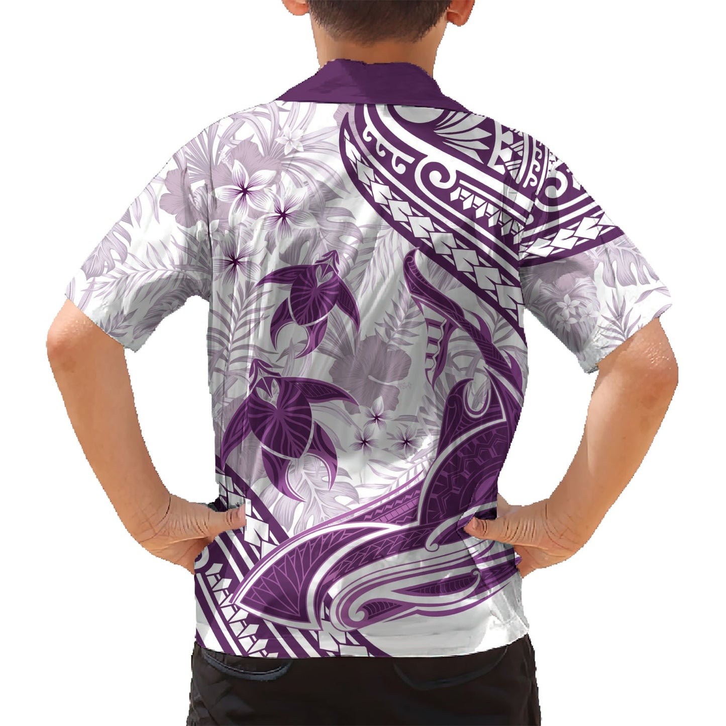 Lila Polynesien Hawaiihemd Polynesische Schildkröte Hai Tattoo Tropical Vintage LT14