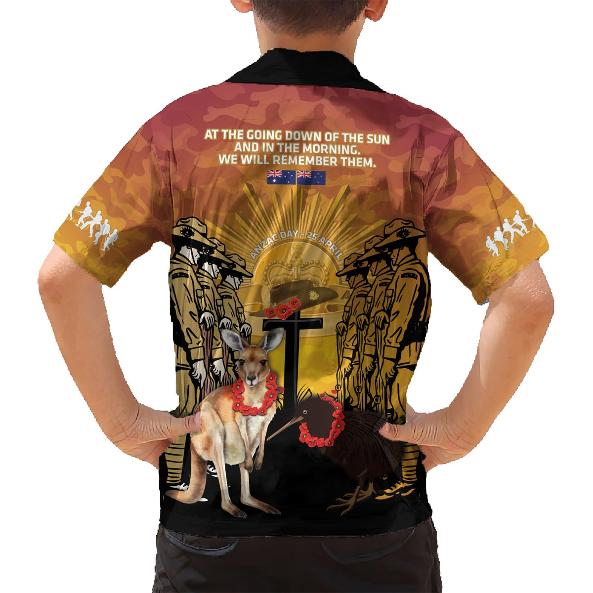 Australien und Neuseeland ANZAC Hawaiihemd Aussie Känguru mit Aotearoa Kiwi Lest We Forget LT14