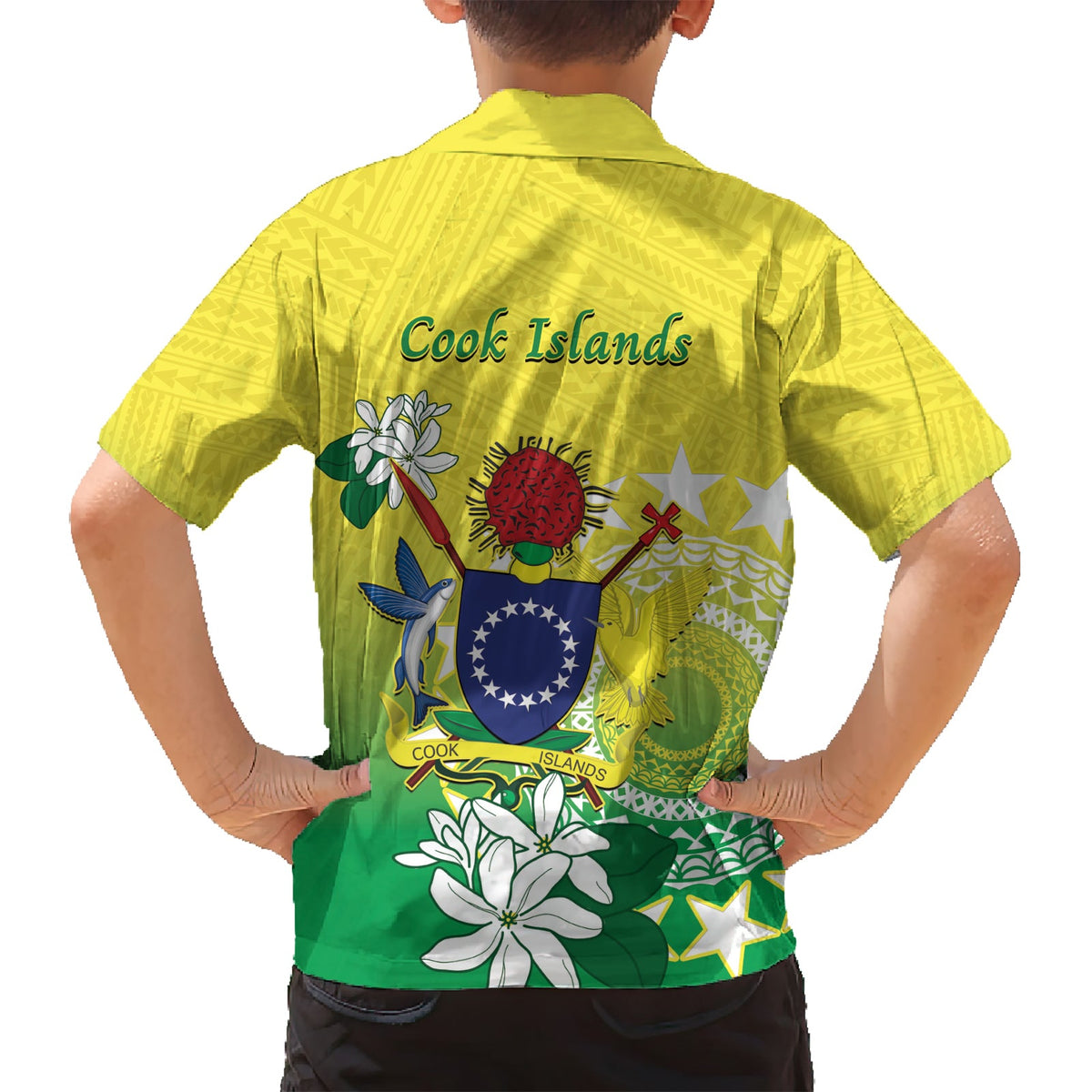 Cook Islands Unabhängigkeitstag Hawaiihemd Kuki Airani Tiare Maori Polynesisches Muster - Grün LT14