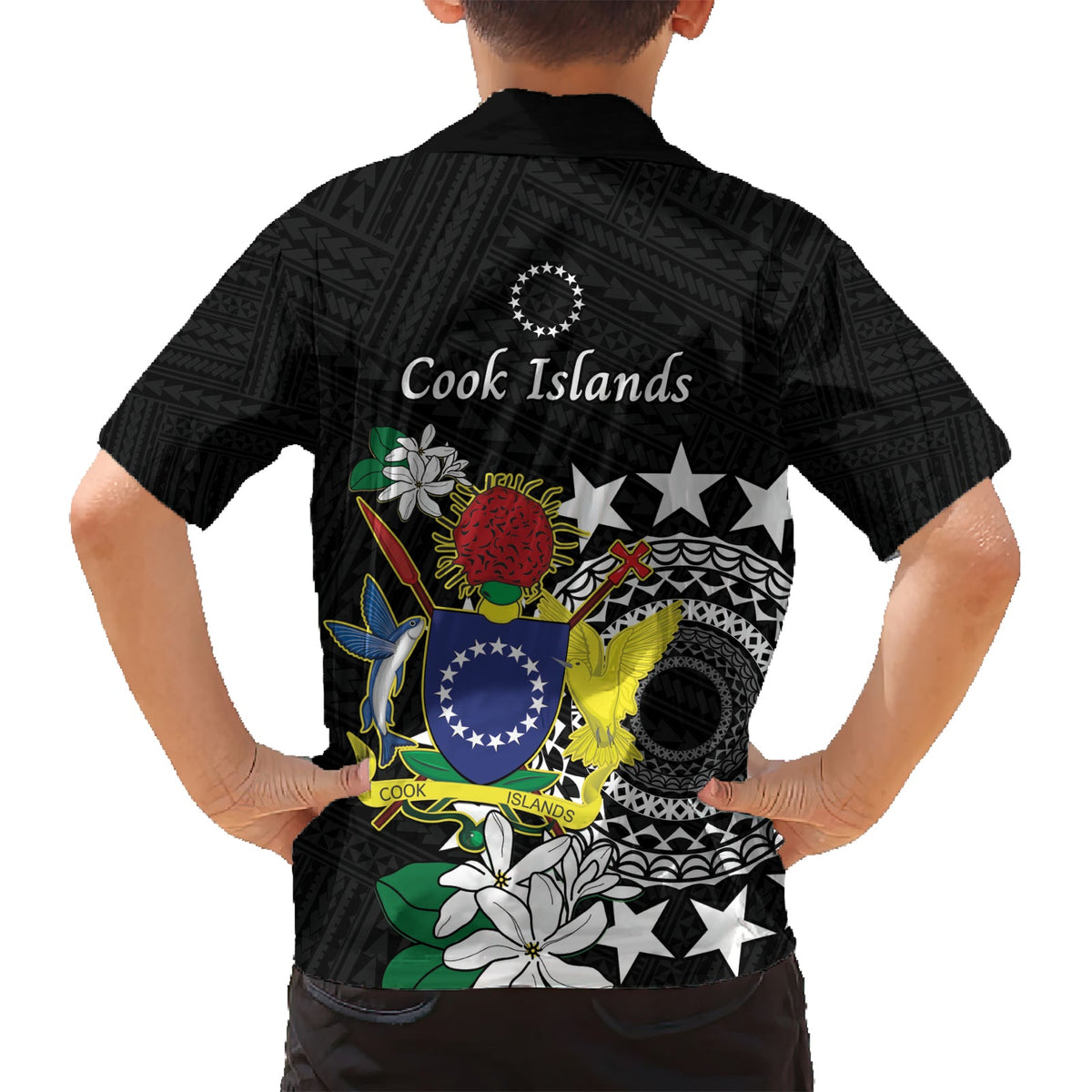 Cook Islands Unabhängigkeitstag Hawaiihemd Kuki Airani Tiare Maori Polynesisches Muster - Schwarz LT14