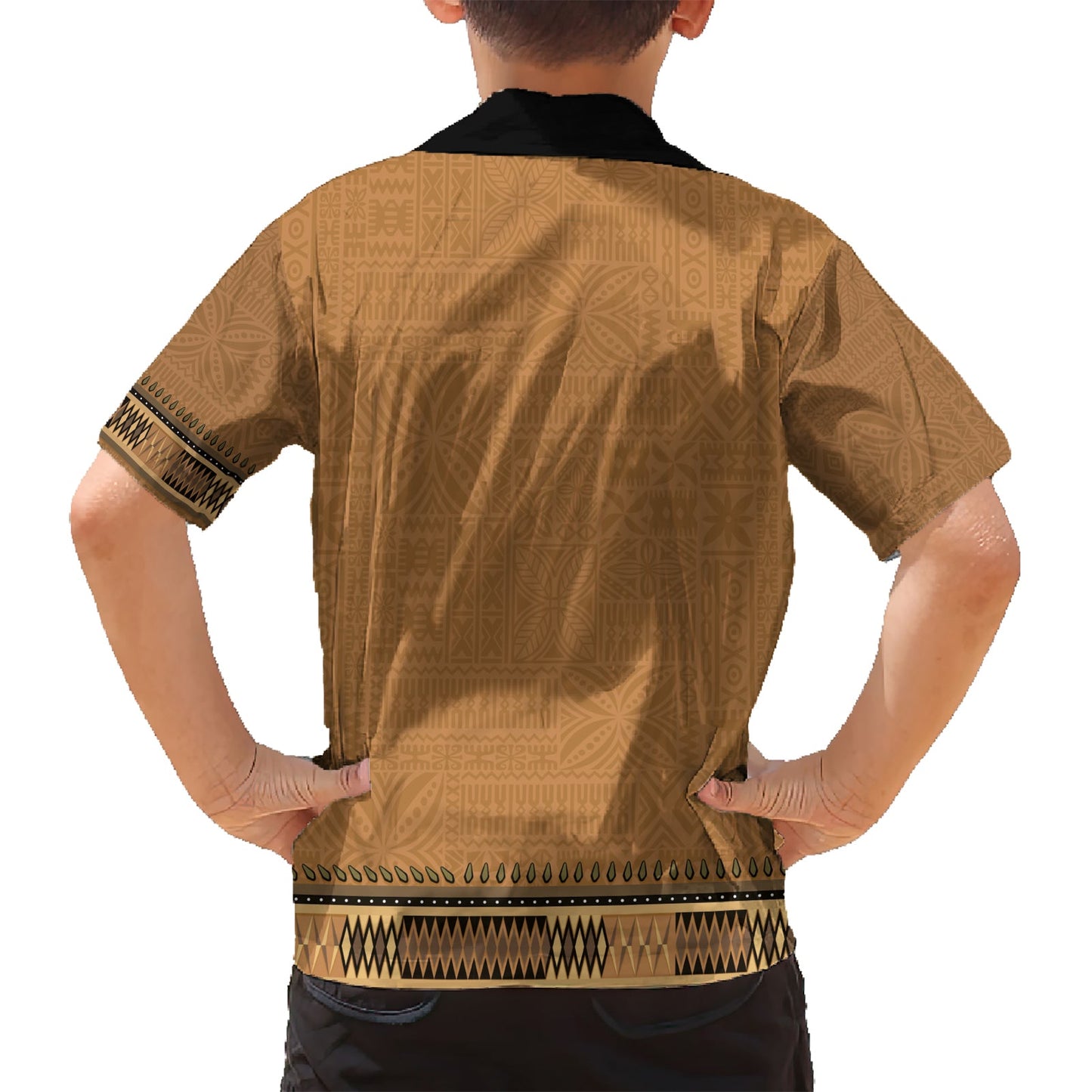 Braunes afrikanisches Dashiki mit fidschianischem Tapa-Muster, Hawaiihemd LT14