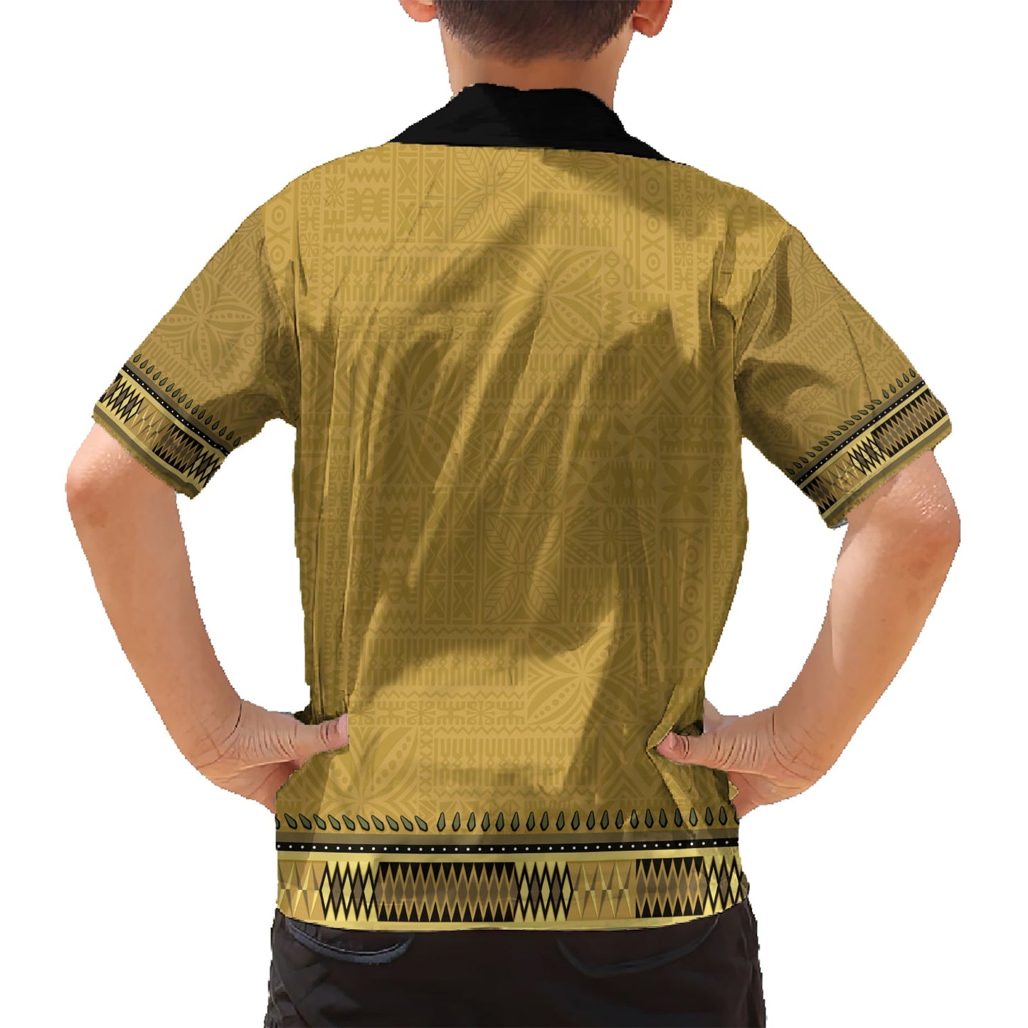 Goldfarbenes afrikanisches Dashiki mit fidschianischem Tapa-Muster, Hawaiihemd LT14