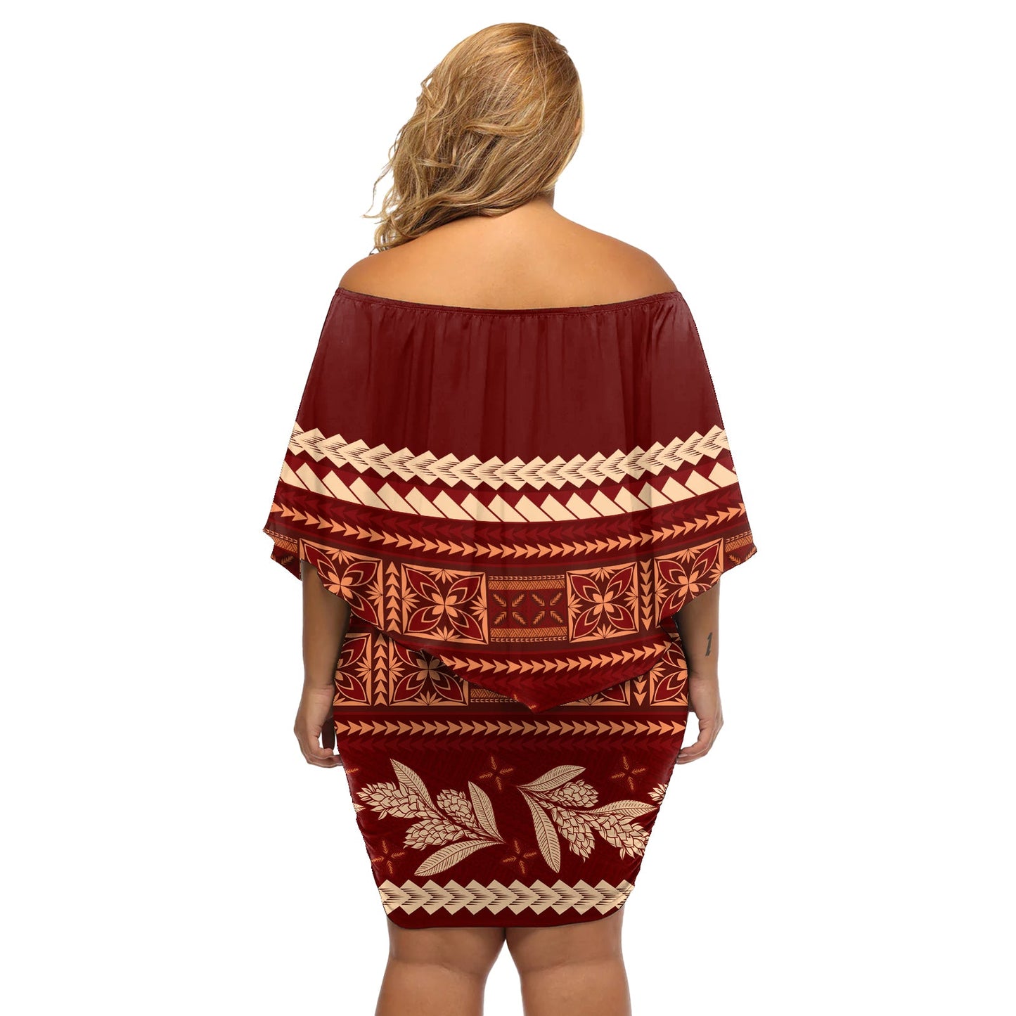 Rotes Samoa Siapo Teuila Blumen schulterfreies kurzes Kleid mit blumen LT14