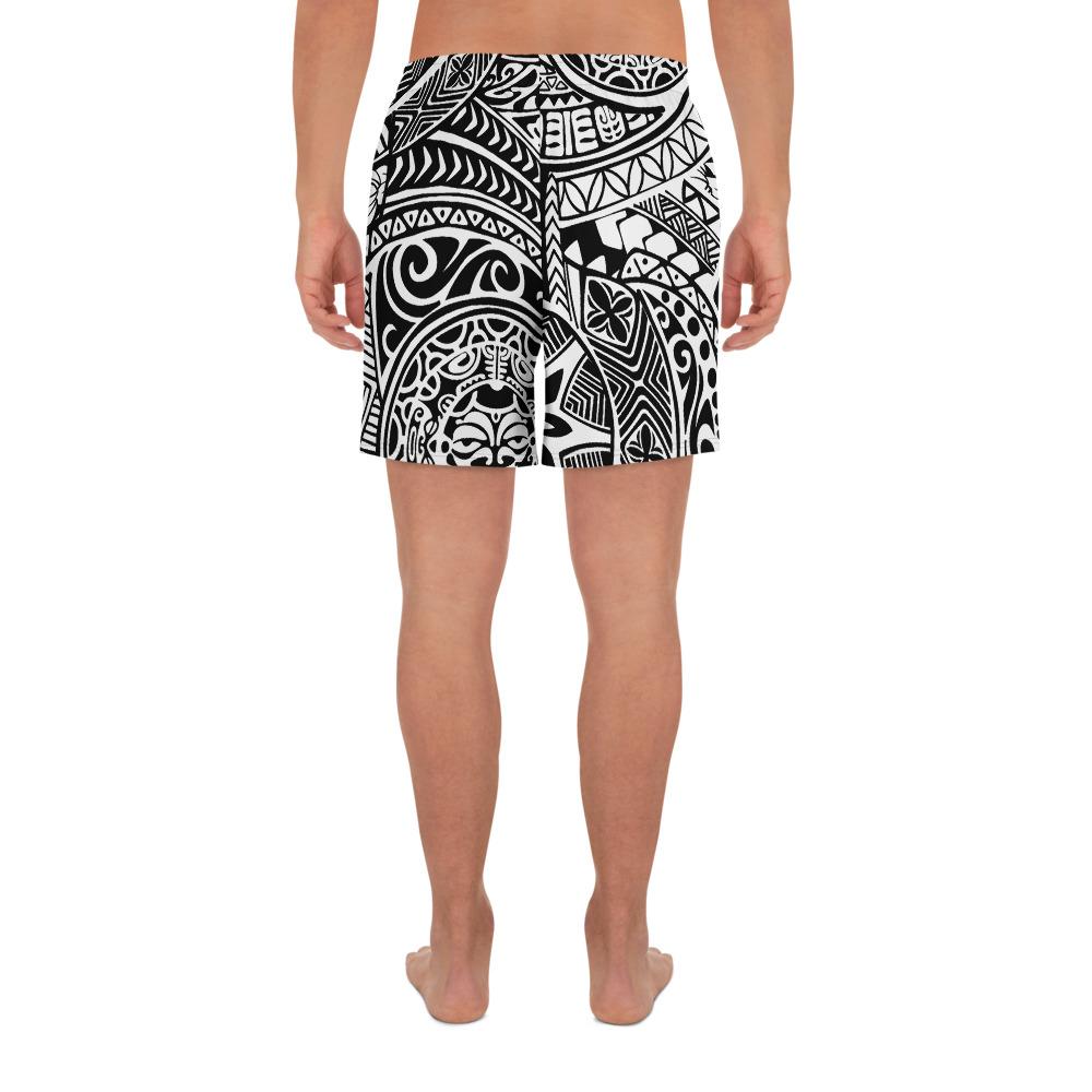 Polynesischer Hawaii-Stil Tribal Tattoo Weiße sportliche lange Bermudas Shorts für Herren
