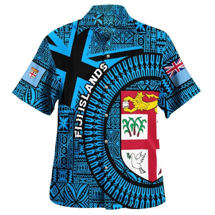 Fidschi-Inseln Hawaiihemd Kreis - Fijian Tapa Blue