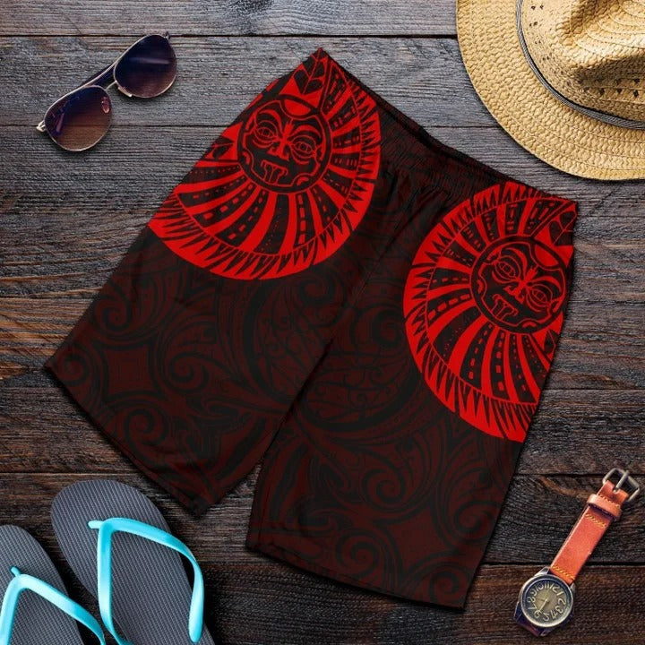 Polynesian Pride Short - Neuseeländische Maori-Bermudas Shorts, Maori Warrior Tattoo Herren-Bermudas Shorts - Rot
