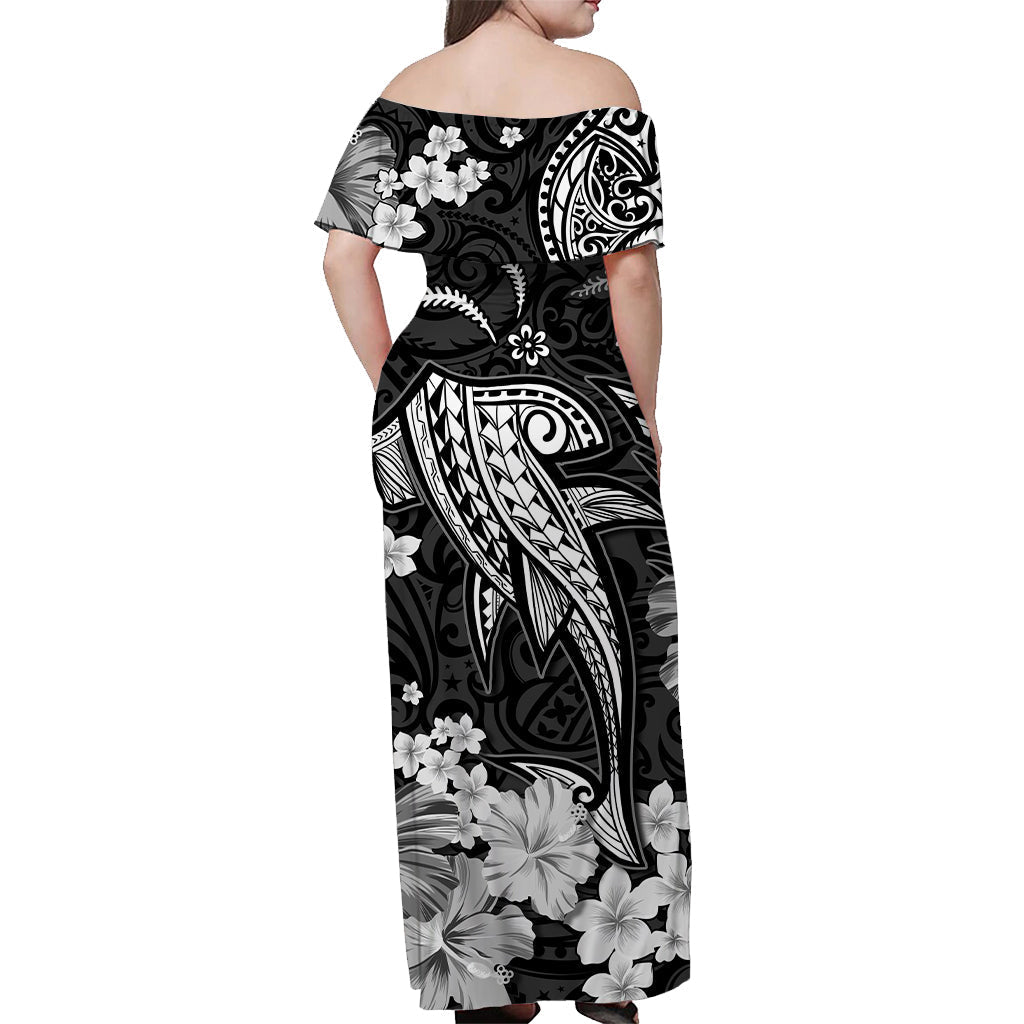 Hawaii schulterfreies langes Kleid Polynesien Weißer Hai LT13