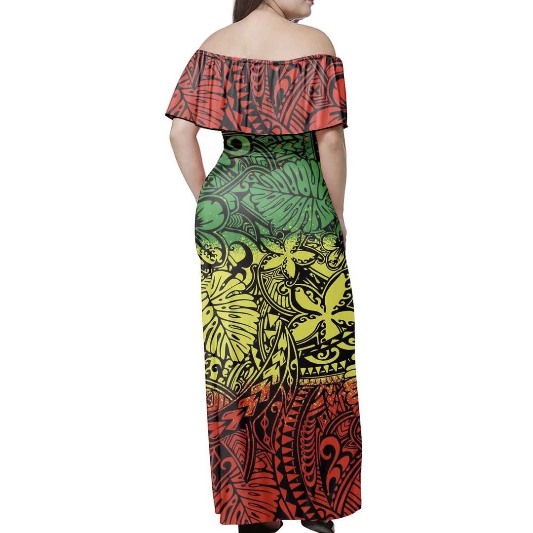 Polynesian Pride Dress - Polynesianisches Tropen-Reggae-Kleid mit schulterfreiem, langem Kleid
