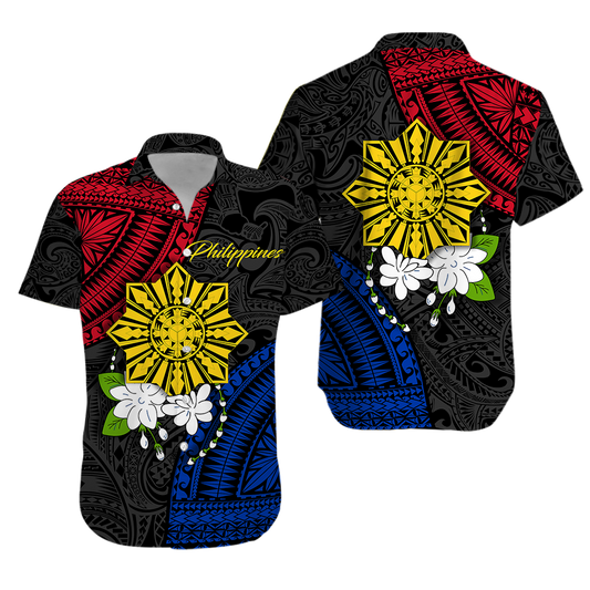 Philippines Sampaguita Filipino Sun Hawaiian Shirt - LT12 Unisex Black - Polynesian Pride