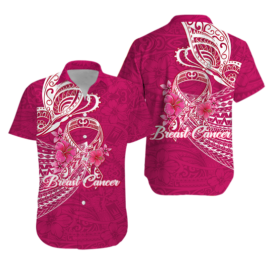 Breast Cancer Pink Ribbon Butterfly Polynesian Pink Version Hawaiian Shirt - LT12 Unisex Pink - Polynesian Pride
