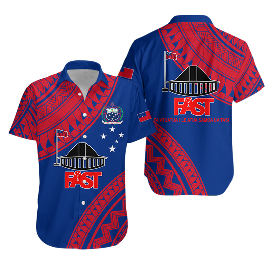 F.A.S.T Samoa Hawaiian Shirt - Samoan Pattern - LT12 Unisex Blue - Polynesian Pride