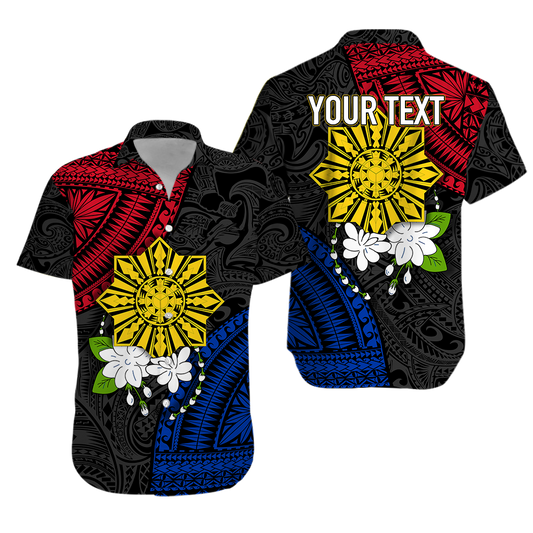 Personalised Philippines Sampaguita Filipino Sun Hawaiian Shirt - RLT7 Unisex Black - Polynesian Pride