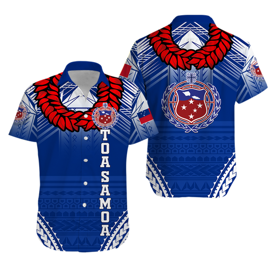 Toa Samoa Rugby Ula Fala Art Hawaiian Shirt - LT12 Blue - Polynesian Pride