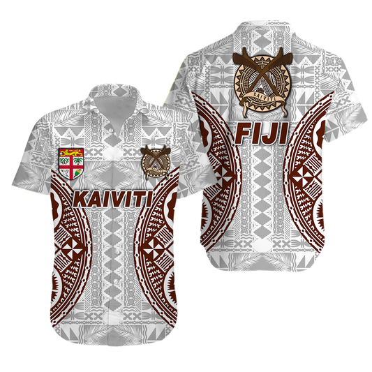 Fiji Kaiviti Tapa Pattern Hawaiian Shirt - LT12 Unisex White - Polynesian Pride