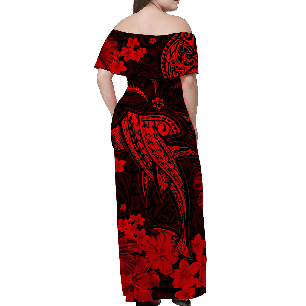 Hawaii schulterfreies langes Kleid Polynesien Red Shark LT13