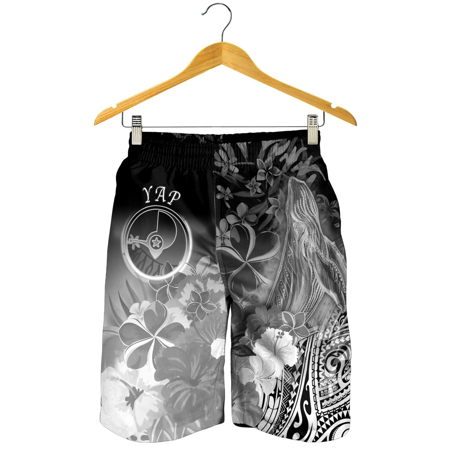 Yap Herren Bermuda Shorts - Buckelwal mit tropischen Blumen (Weiß)