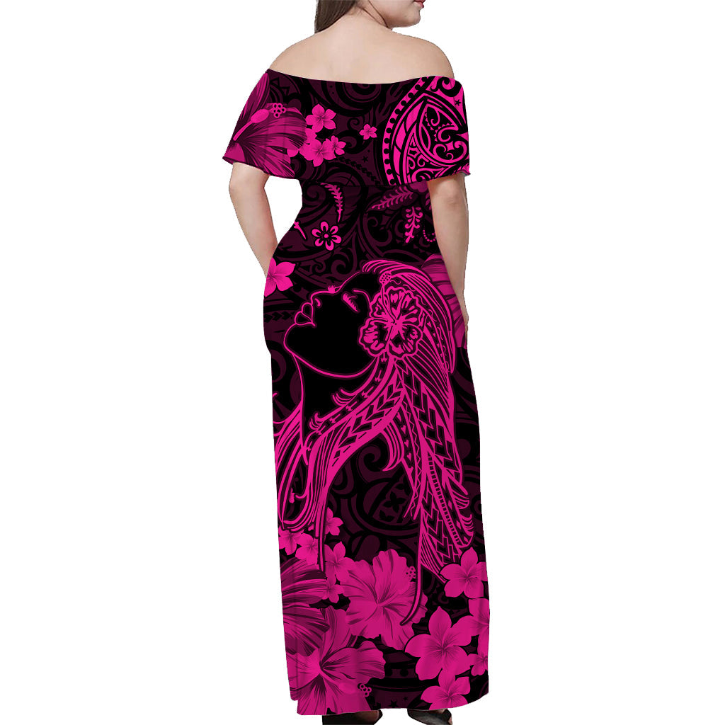Hawaii schulterfreies langes Kleid Polynesien Rosa Schönes Hula-Mädchen LT13
