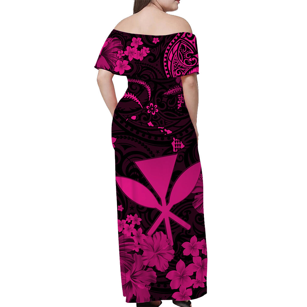 Hawaii schulterfreies langes Kleid Polynesien Rosa Kanaka Maoli LT13