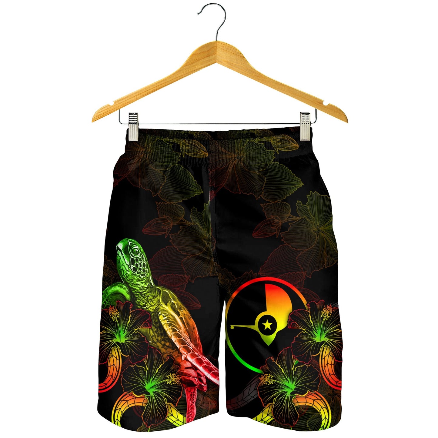 Yap Polynesian Herren Bermuda Shorts - Schildkröte mit blühendem Hibiskus Reggae