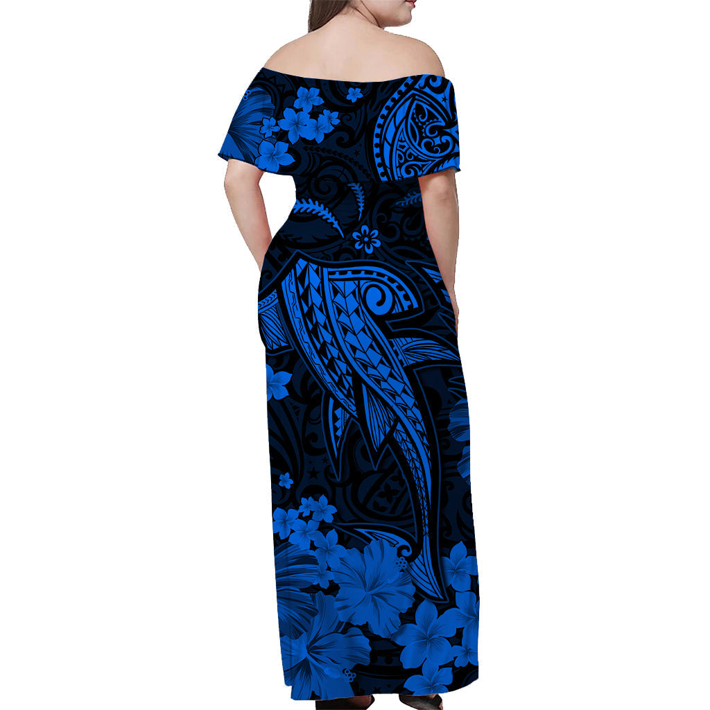 Hawaii schulterfreies langes Kleid Polynesia Blue Shark LT13