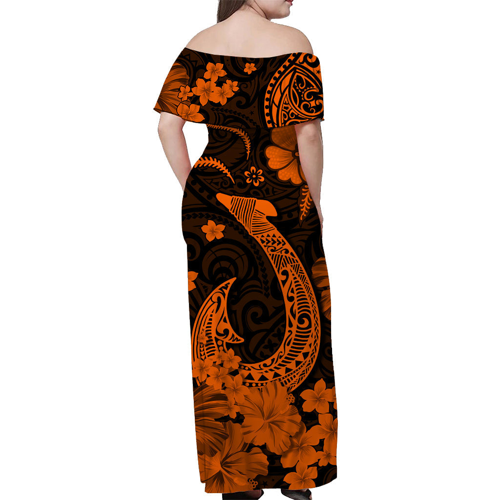Hawaii schulterfreies langes Kleid Polynesien Orange Angelhaken LT13