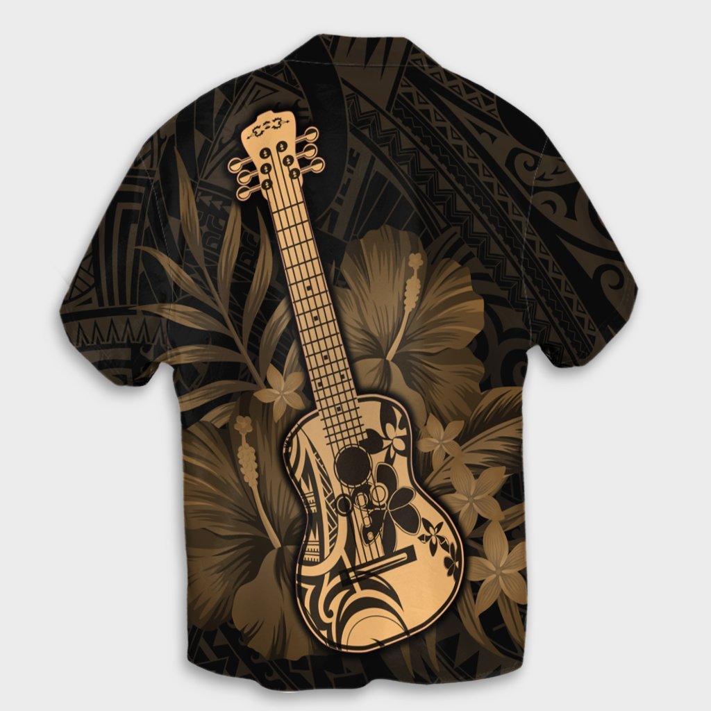 Hawaiianisch - Hawaii-Hemd mit Ukulele-Blume - Gold - AH