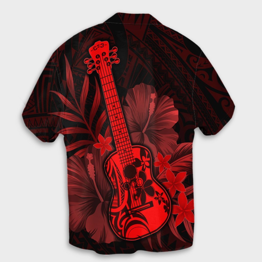 Hawaiianisch - Hawaii-Hemd mit Ukulele-Blume - Rot - AH