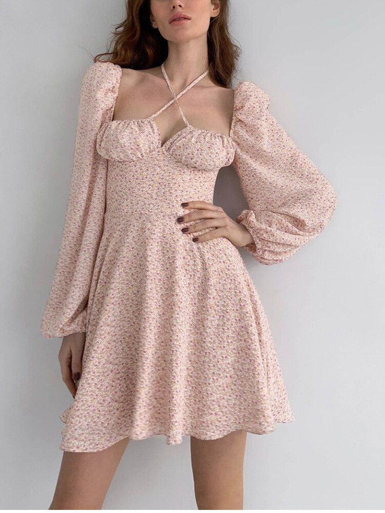 Kurzes Blumenkleid mit Balkonen