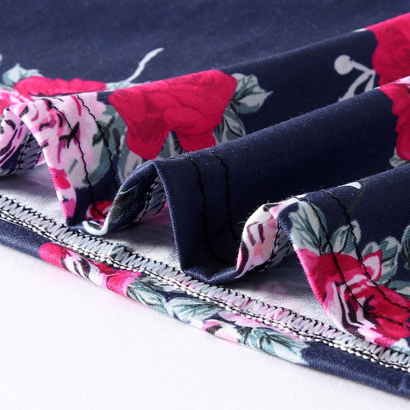 Kurzes rosa-blaues Blumenkleid <br> Übergrößen