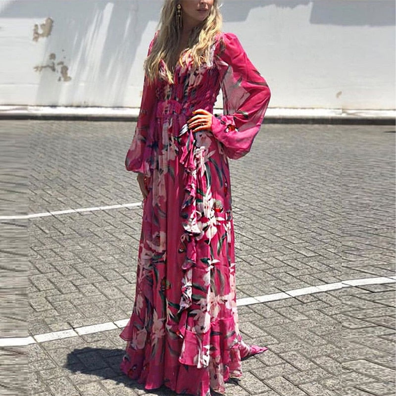 Langes Blumenkleid Herbst Winter