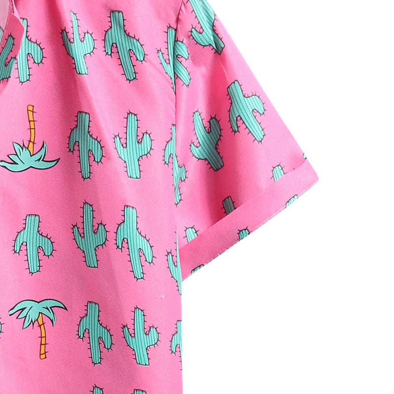 Hawaiihemd Rosa Kaktus und Palmen