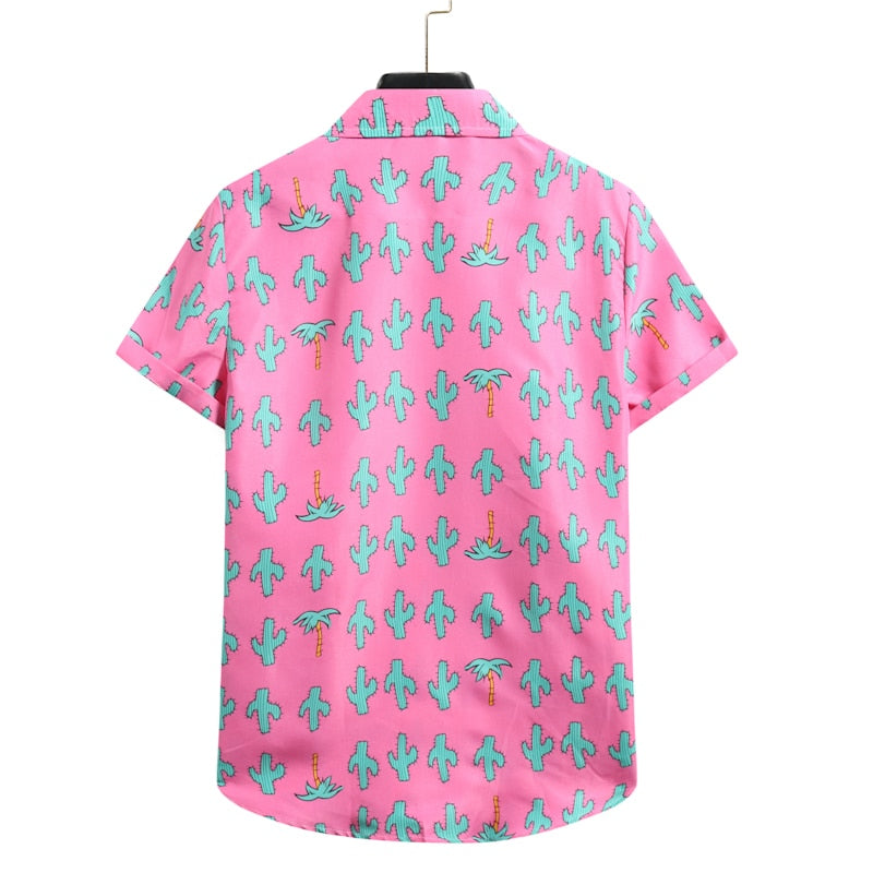 Hawaiihemd Rosa Kaktus und Palmen