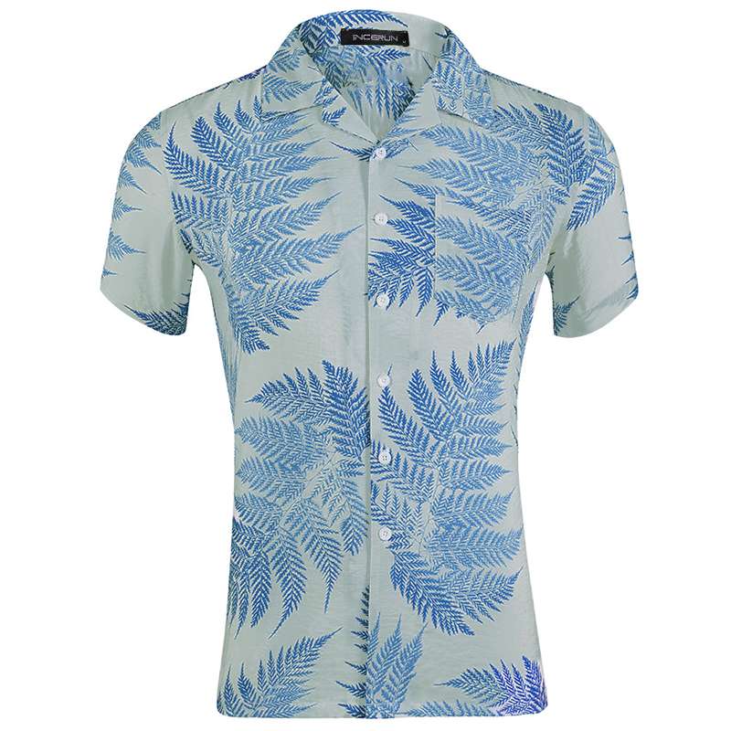 Chemise Hawaienne Blanche Fougère Tropicale