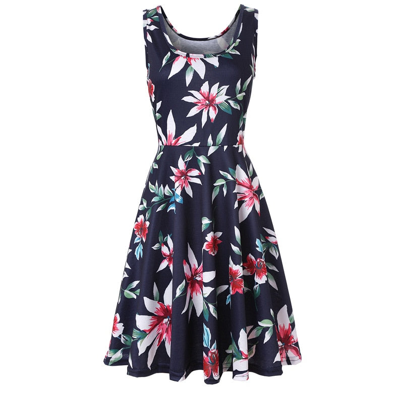 Robe d'Été Fleurie Mi-Longue <br> Grandes Tailles