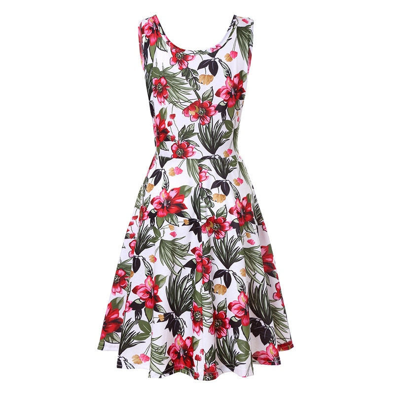 Ausgestelltes Midi-Kleid mit tropischem Blumenmuster <br> Übergrößen