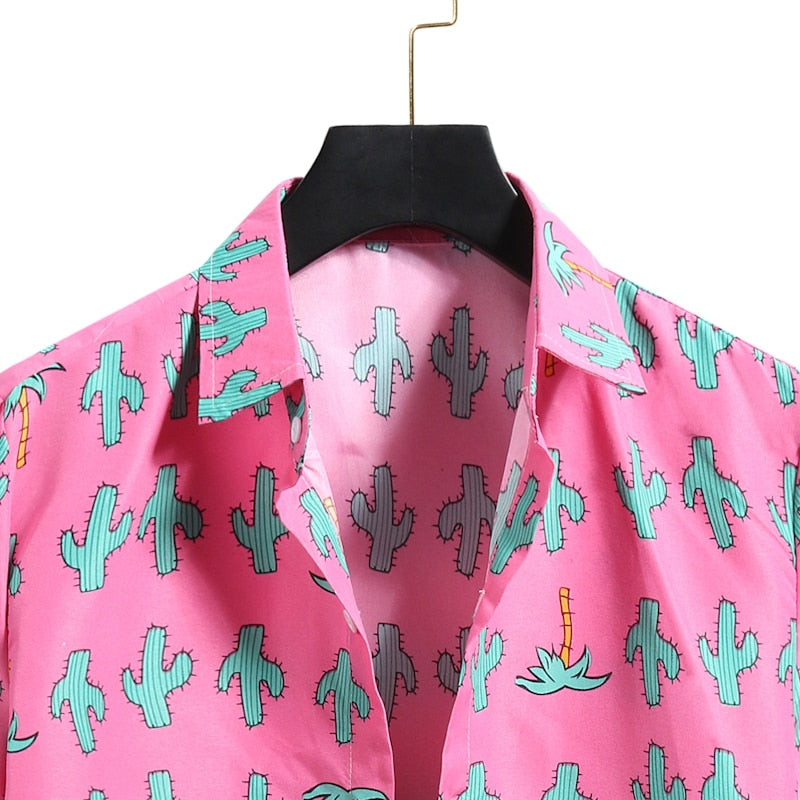 Hawaiihemd Rosa Kaktus und Palmen