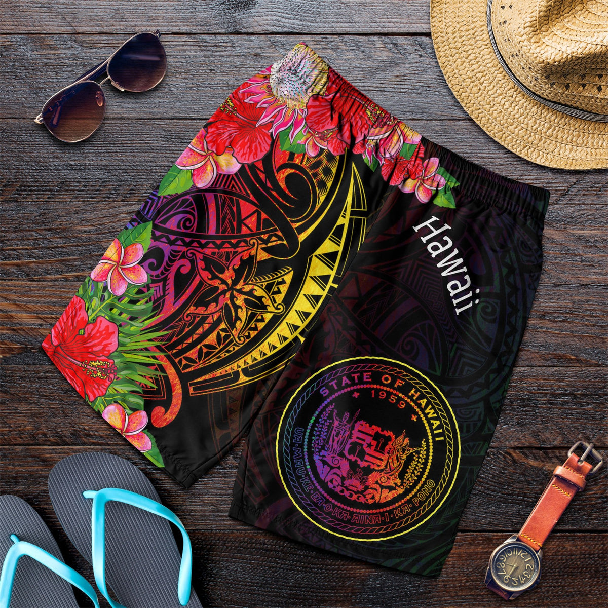 Hawaii Bermuda Shorts für Herren - Tropischer Hippie-Stil