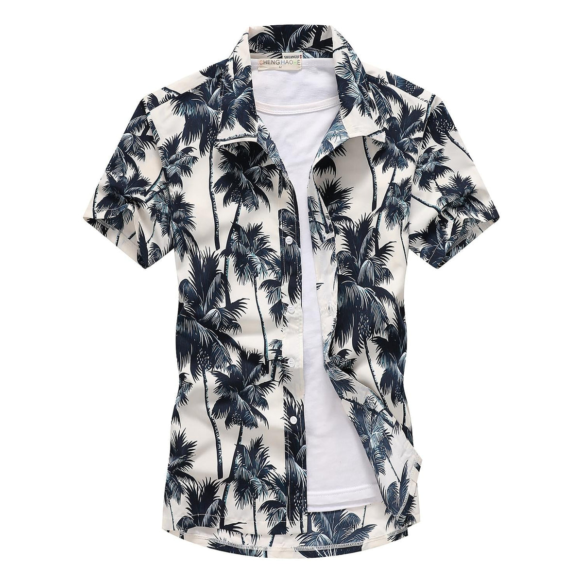 Chemise Hawaienne Blanche Palmiers Bleus