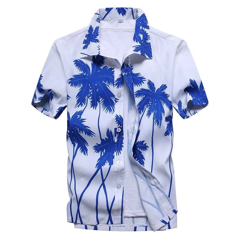 Chemise Hawaienne Blanche Palmiers Oranges ou Bleus